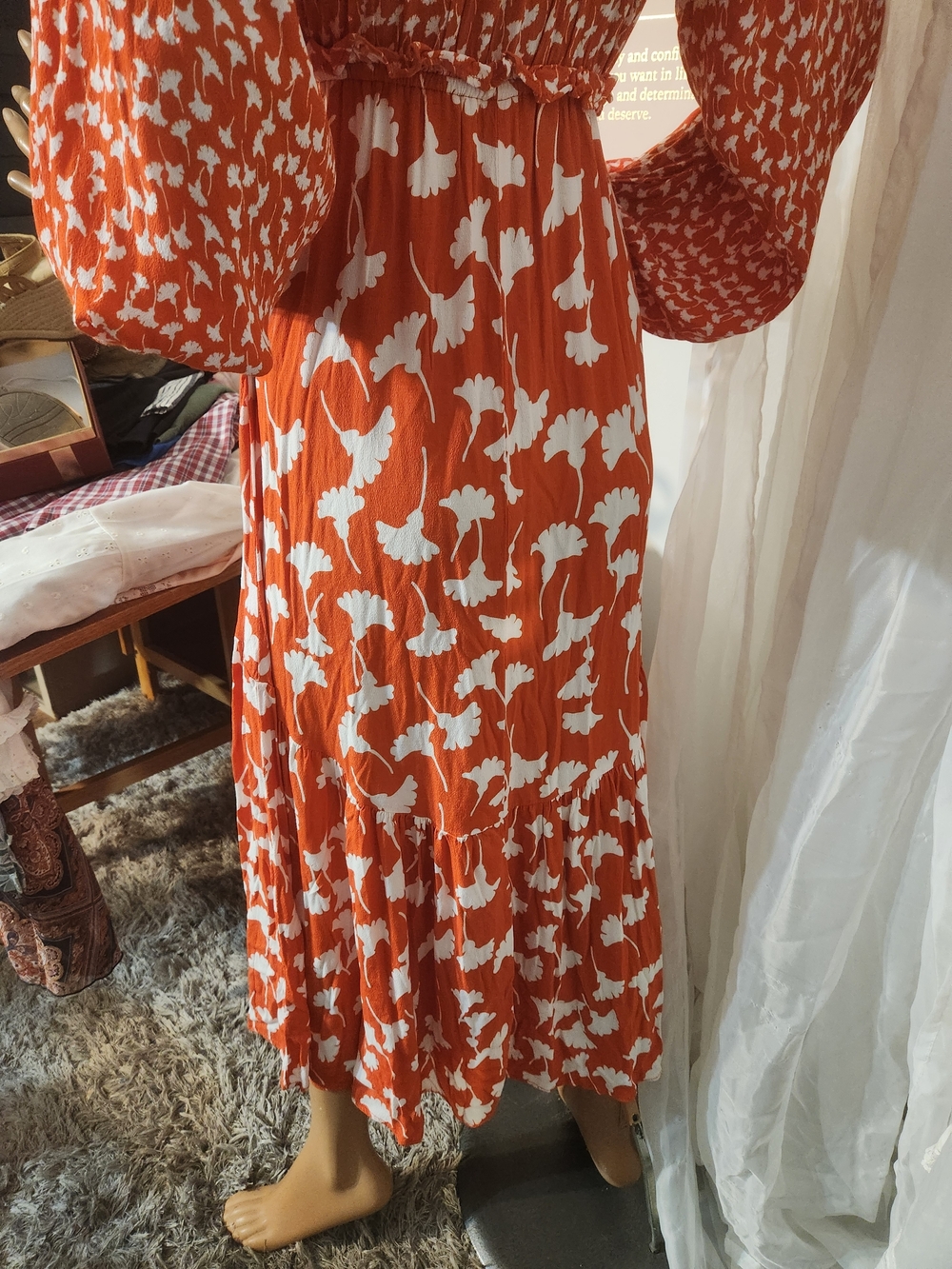 Diane Von Furstenberg Orange & White Floral Print Maxi Dress - Picture 5 of 13